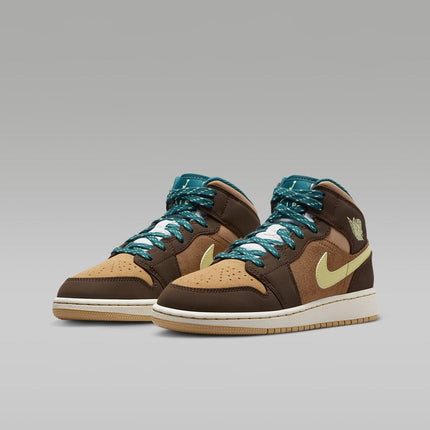 DZ6335-200 Nike GS Air Jordan 1 Mid SE Cacao Wow Ale Brown Twine Luminous Green