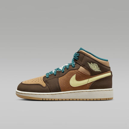 DZ6335-200 Nike GS Air Jordan 1 Mid SE Cacao Wow Ale Brown Twine Luminous Green