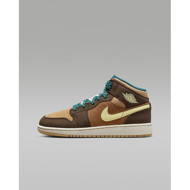 DZ6335-200 Nike GS Air Jordan 1 Mid SE Cacao Wow Ale Brown Twine Luminous Green