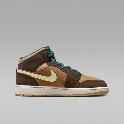 DZ6335-200 Nike GS Air Jordan 1 Mid SE Cacao Wow Ale Brown Twine Luminous Green