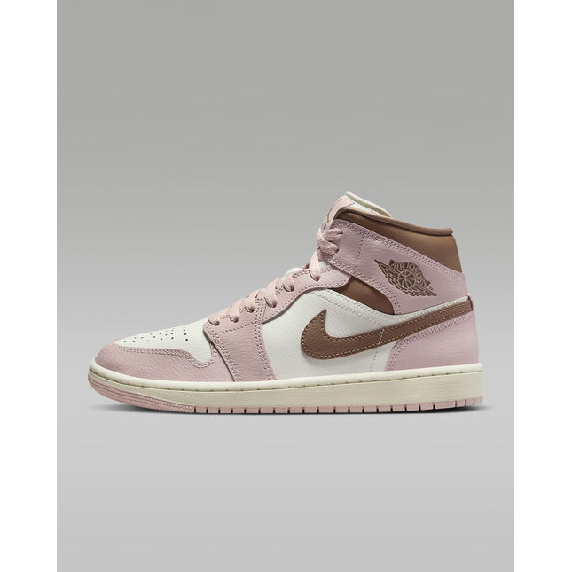 BQ6472-620 Nike Women's Air Jordan 1 Mid Pink Oxford Sail Archaeo Brown (Women's