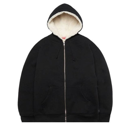 Supreme Faux Fur Lined Zip Up Hooded Sweatshirt Black