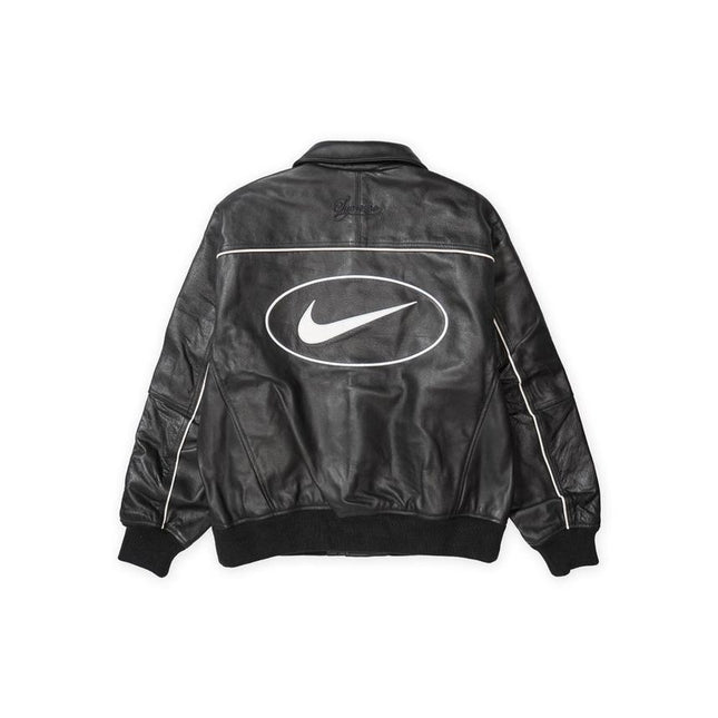HF9634-010 Supreme Nike Leather Varsity Jacket Black
