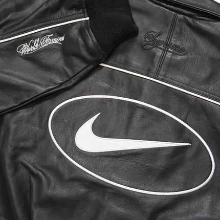 HF9634-010 Supreme Nike Leather Varsity Jacket Black