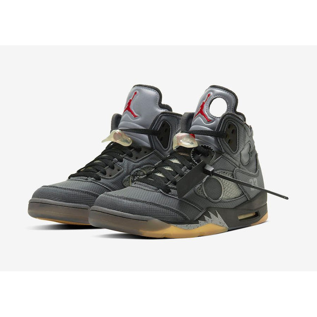 CT8480-001 Off-White �~ Nike Air Jordan 5 Black Muslin Fire Red (Men's)
