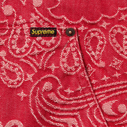 Supreme Bandana Jacquard Denim Hooded Work Jacket Red