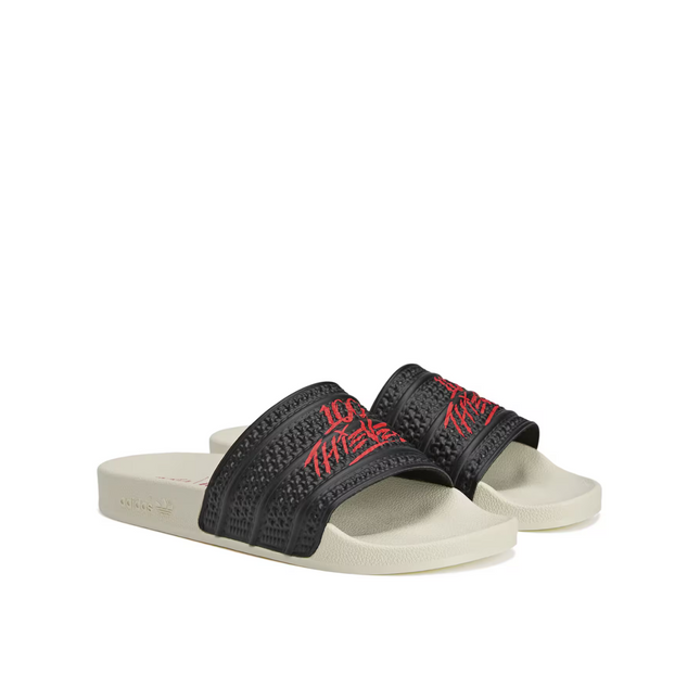 JR9152 100 Thieves �~ adidas Originals Adilette Core BlackRed (Men's)