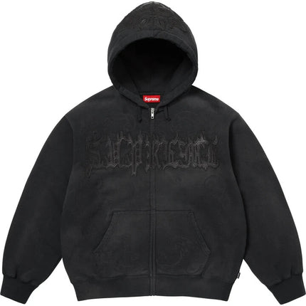 Supreme Leather Applique Zip Up Hooded Sweatshirt Black