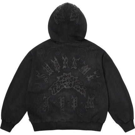 Supreme Leather Applique Zip Up Hooded Sweatshirt Black