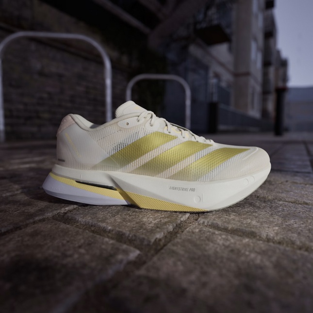 JS4952 adidas  Adizero Boston 13 Chalk White Gold Metallic Orange Tint (Women's)