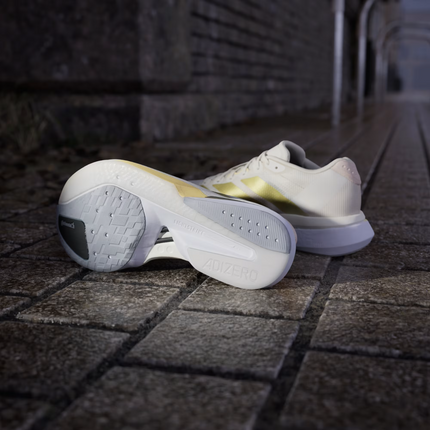 JS4952 adidas  Adizero Boston 13 Chalk White Gold Metallic Orange Tint (Women's)