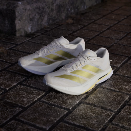 JS4952 adidas  Adizero Boston 13 Chalk White Gold Metallic Orange Tint (Women's)