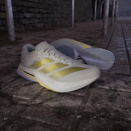 JS4952 adidas  Adizero Boston 13 Chalk White Gold Metallic Orange Tint (Women's)