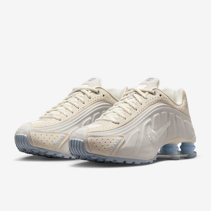 IH3572-110 Nike Shox R4 Pale Ivory Light Orewood Brown Celestine Blue (Women's)