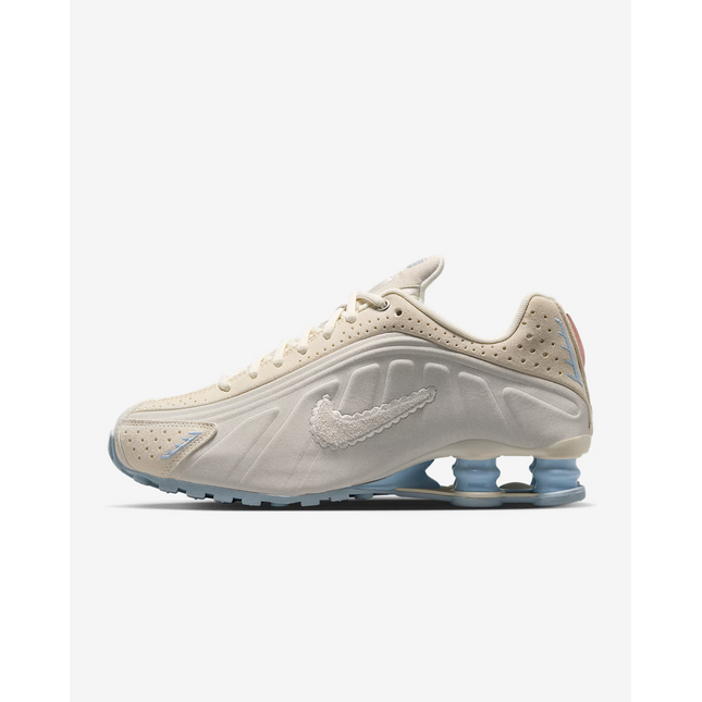 IH3572-110 Nike Shox R4 Pale Ivory Light Orewood Brown Celestine Blue (Women's)