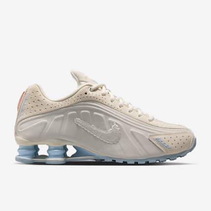 IH3572-110 Nike Shox R4 Pale Ivory Light Orewood Brown Celestine Blue (Women's)