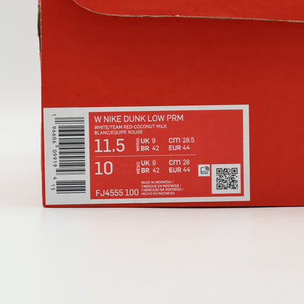 FJ4555-100 Nike Dunk Low PRM Team Red and White (Women's)