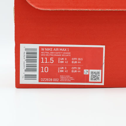 DZ2628-002 Nike Air Max 1 Safety Orange Neutral Grey White Black (Women's)