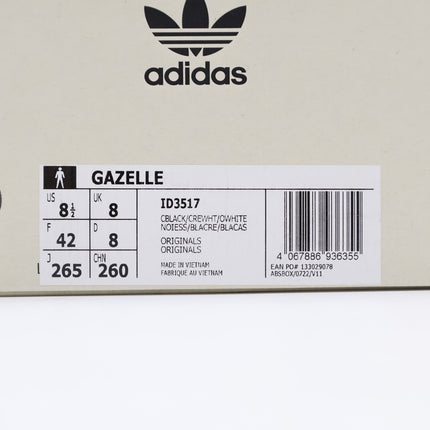 ID3517 FOOT INDUSTRY adidas Originals Gazelle Core Black Cream White (Men's)