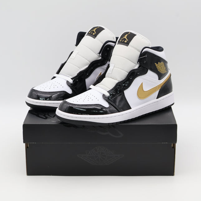 852542-007 Nike Air Jordan 1 Mid SE Metallic Gold Patent Black White (Men's)