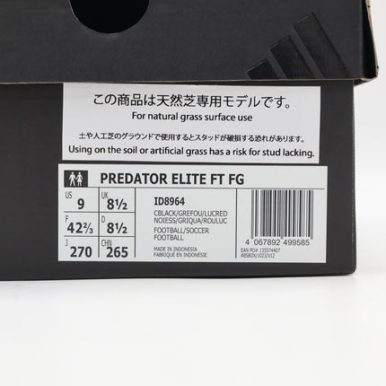 ID8964 adidas Predator Elite Fold Over Tongue FG Core Black Grey Four (Men's)