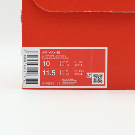 DM0029-118 Nike Air Max 90 White Light Crimson White (Men's)