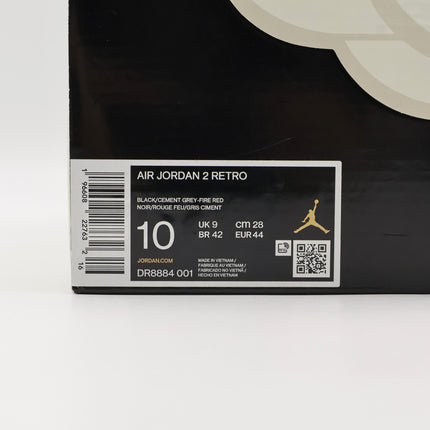 DR8884-001 Nike Air Jordan 2 Retro Black Cement Fire Red Sail Grey (Men's)