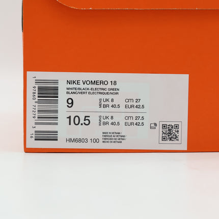 HM6803-100 Nike Vomero 18 White Black Electric Green Volt (Men's)