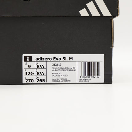 JR3419 adidas Adizero Evo SL Silver Metallic Iron Metallic Halo Silver (Men's)