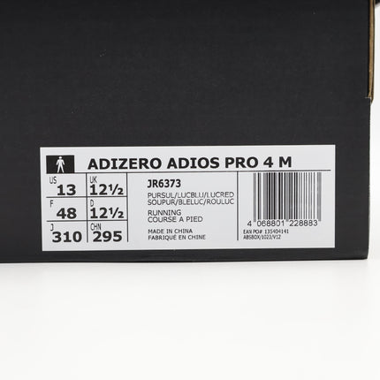 JR6373 adidas Adizero Adios Pro 4 Pure Sulfur Lucid Blue Lucid Red (Men's)