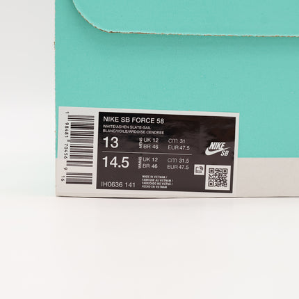 IH0636-141 Nike SB Force 58 Skateboarding Shoes White Sail Wolf Grey (Men's)