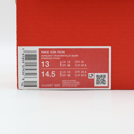 Nike V2K Run Burgundy Crush Dark Team Red Cool Grey Metallic Silver (Men's)