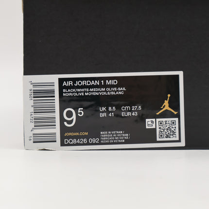 DQ8426-092 Nike Air Jordan 1 Mid Black Medium Olive Sail White (Men's)