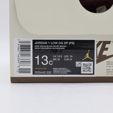 DO5442-202 Travis Scott Nike PS Air Jordan 1 Low OG SP Velvet Brown Dark (Kid's)