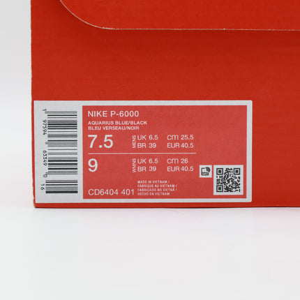 CD6404-401 Nike P-6000 Aquarius Blue Metallic Silver White Black (Men's)