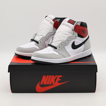 555088-126 Nike Air Jordan 1 High OG Light Smoke Grey Black Varsity Red (Men's)
